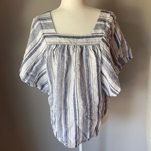 BeachLunchLounge Women’s BOHO Blue/White Linen Blend Top